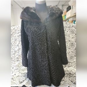 Vintage Mink collar Curly Lamb Coat